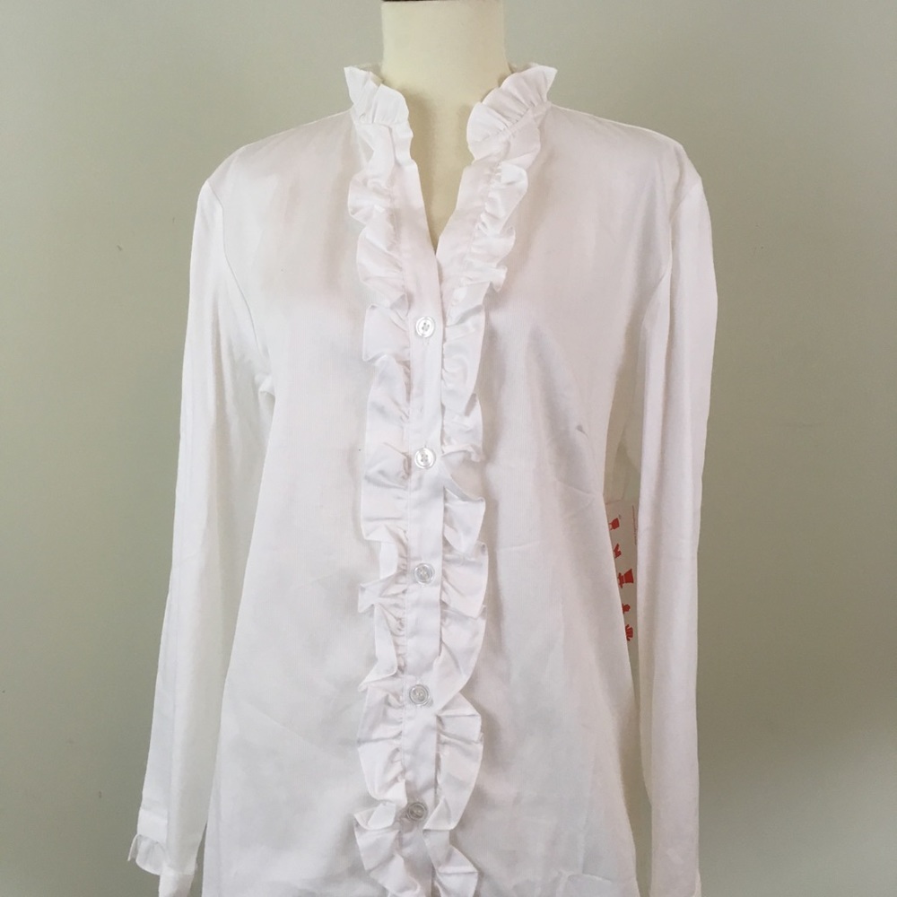 Kayce Hughes Buttondown Ruffle Top NWT